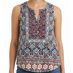 NEW Lucky Brand Floral Peasant Tunic Top Women Small Blue Red Sleeveless